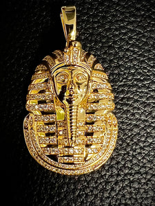 Iced Out Pharaoh Gold Pendant w/ Rope chain
