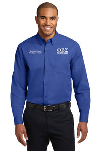 Phi Beta Sigma Fraternity, Inc. Long Sleeve Button-down Shirt w/ Greek Letters
