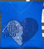 Zeta Phi Beta Rhinestone Heart Tee-FINAL SALE